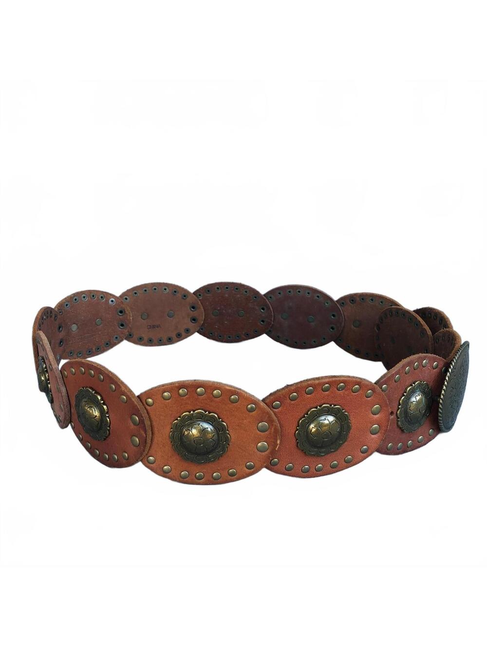 Vintage Fossil Brown Leather Concho Belt Western Cowgirl Boho Chic Southwestern - Picture 6 of 8
